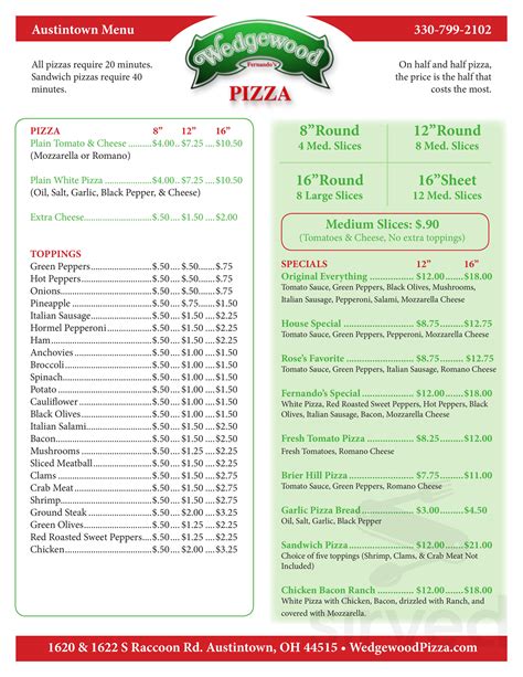 wedgewood pizza austintown|wedgewood pizza prices.